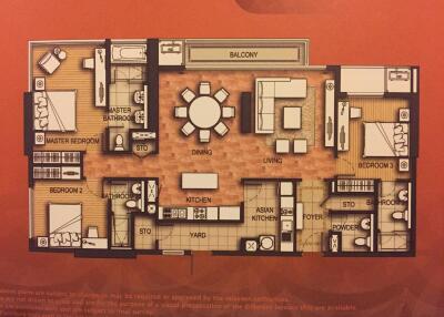 Floor plan layout of a property with multiple rooms and amenities