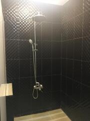 Modern shower with black tiling