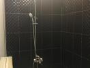 Modern shower with black tiling