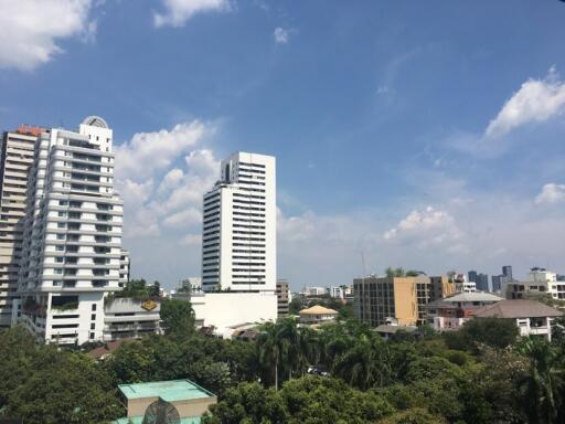 Skyline view with various buildings and trees