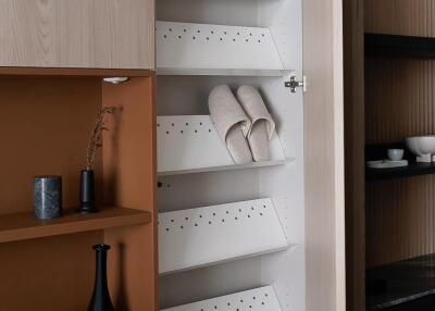 modern storage unit with built-in shelves