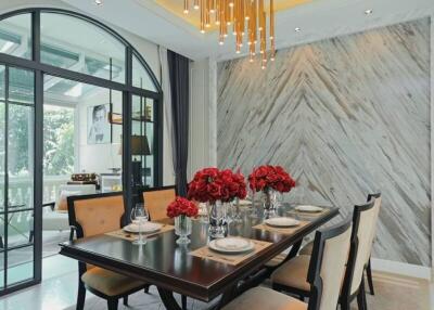 Elegant dining room with modern chandelier