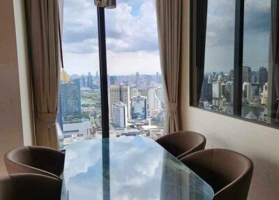 Modern dining area with city view