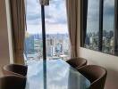 Modern dining area with city view