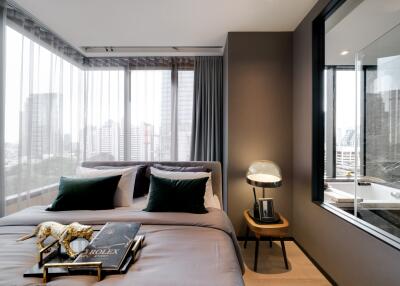 Modern bedroom with city view