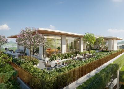 Roof terrace showing garden, dining area, and panoramic views