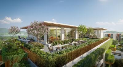 Roof terrace showing garden, dining area, and panoramic views