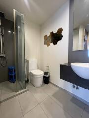 Modern bathroom with shower and sink