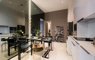 Modern kitchen with dining area and sleek design