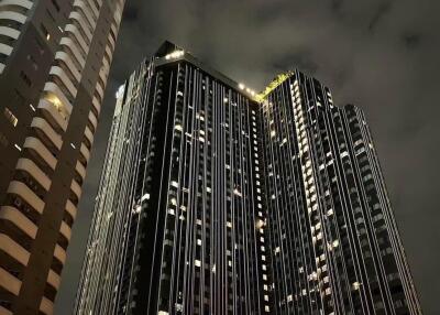 Night view of high-rise apartment buildings