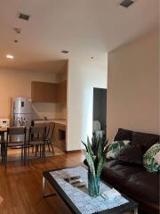 Open living and kitchen area with wooden flooring and modern furnishings