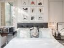 Stylish bedroom with modern decor and artwork