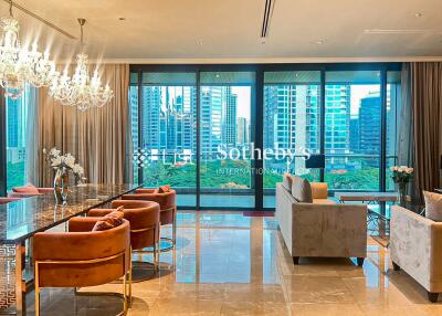 Modern living area with city view