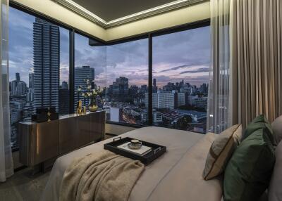 Modern bedroom with city view