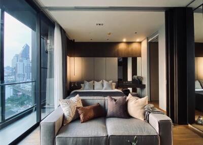 Modern bedroom with city view