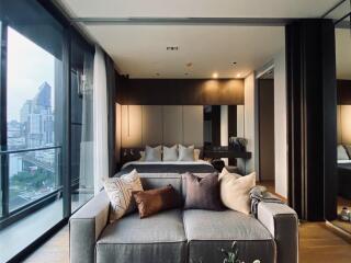 Modern bedroom with city view