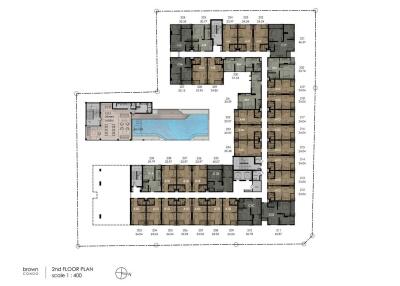 Second floor blueprint with room layouts and facilities