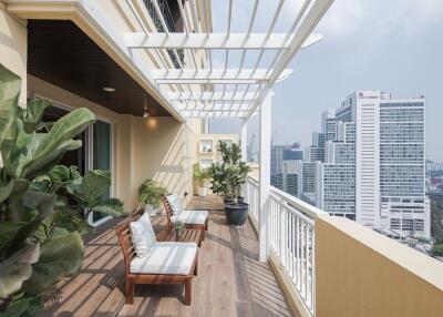 Modern balcony with city view