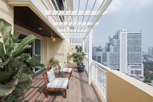 Modern balcony with city view