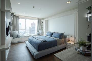 Modern bedroom with city view