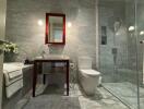 Modern bathroom with marble tiles