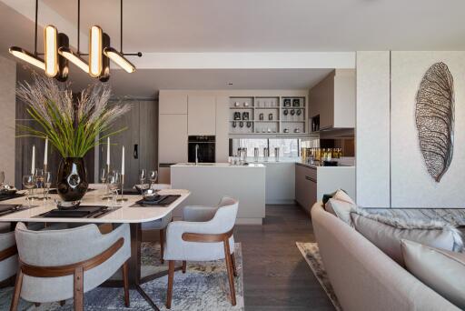 Modern open-plan kitchen and dining area with contemporary decor