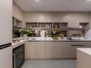 Modern kitchen with open shelves and fitted cabinetry