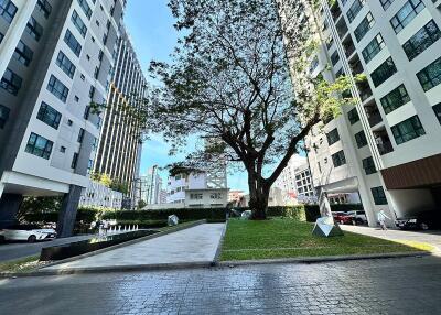 Modern high-rise residential buildings with landscaped courtyard