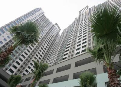 High-rise residential buildings with palm trees