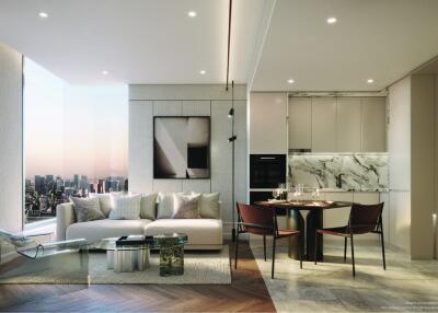 Modern living room with city view