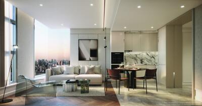 Modern living room with city view