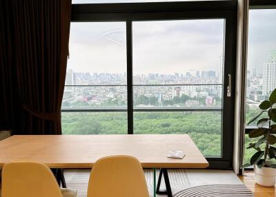 Dining area with panoramic city view