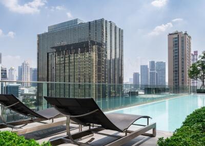 Rooftop pool area with city view