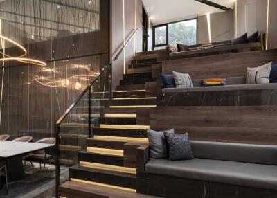 Modern living space with stepped seating area