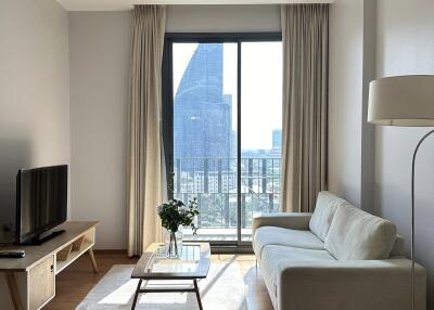 Modern living room with city view