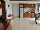 Kitchen with wooden cabinets and dining area