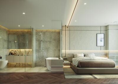 Spacious modern bedroom with en-suite bathroom