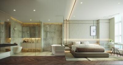 Spacious modern bedroom with en-suite bathroom