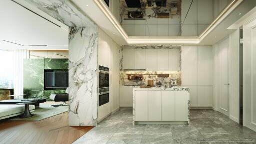 Modern kitchen with marble and stainless steel finishes