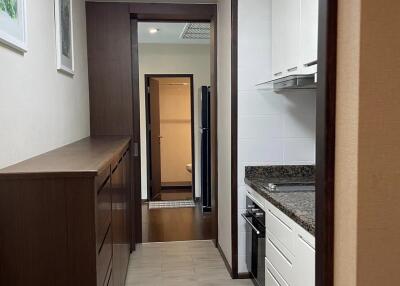 modern kitchen with hallway view