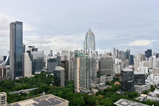 City skyline view from an apartment