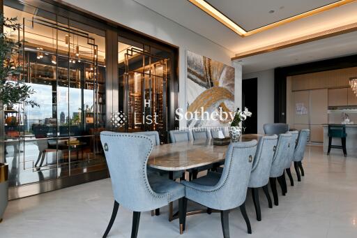 Modern dining area with elegant seating and decor