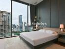 Modern bedroom with city view