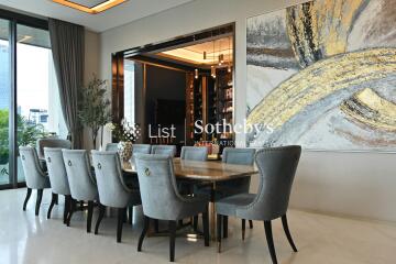 Luxury dining room with elegant decor and modern art