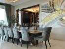 Luxury dining room with elegant decor and modern art