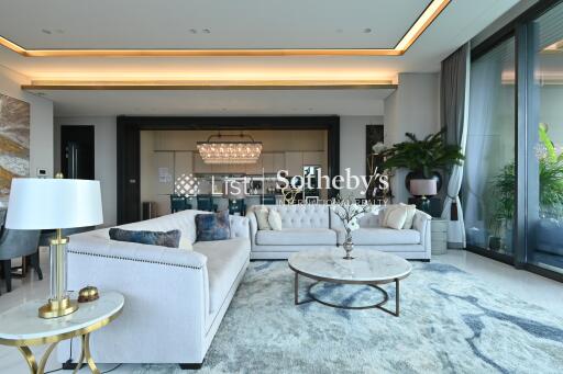 Modern, luxurious living room with open layout