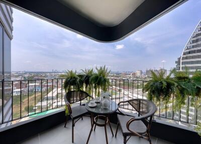 Modern balcony with city view