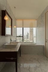 Modern bathroom with city view