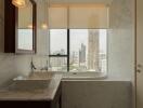 Modern bathroom with city view