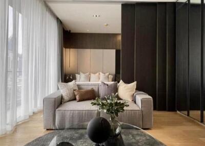 Modern living room with sofa and decorative elements